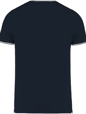 Camiseta de punto piqué con cuello en V de hombre – Navy / Light Grey / White