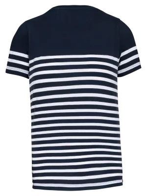 Camiseta marinera de cuello redondo Bio infantil – Navy / White Stripes