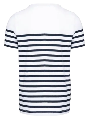 Camiseta marinera de cuello redondo Bio infantil – White / Navy Stripes