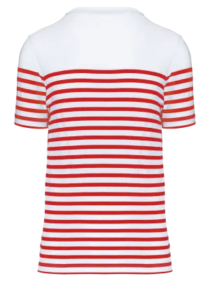 Camiseta marinera de cuello redondo Bio de hombre – White / Red Stripe
