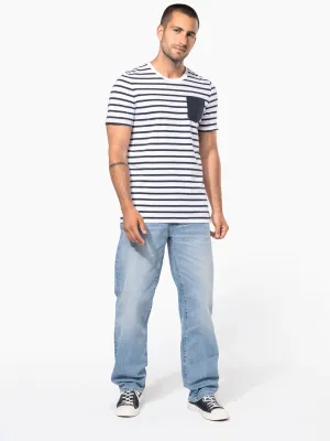 T-shirt rayé marin avec poche manches courtes homme
