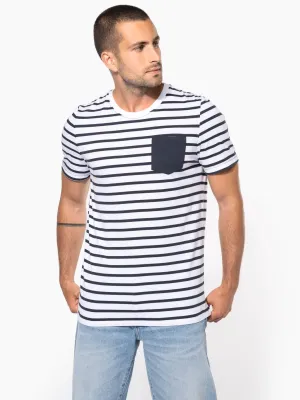 T-shirt rayé marin avec poche manches courtes homme