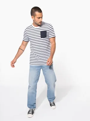 T-shirt rayé marin avec poche manches courtes homme