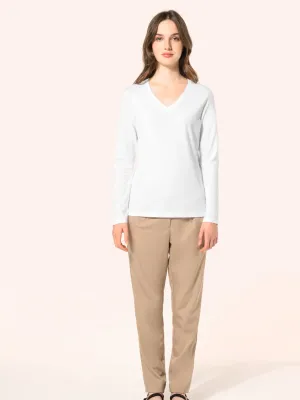 Ladies' V-neck long-sleeved Supima® t-shirt