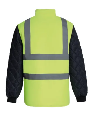 Hi-vis quilted jacket with detachable sleeves