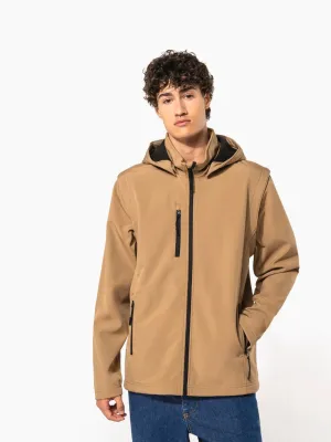 Unisex 3-layer softshell hooded jacket with removable sleeves