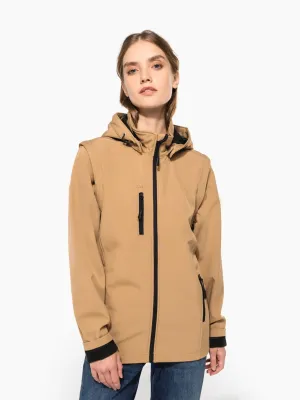 Unisex 3-layer softshell hooded jacket with removable sleeves