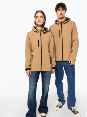 Unisex 3-layer softshell hooded jacket with removable sleeves