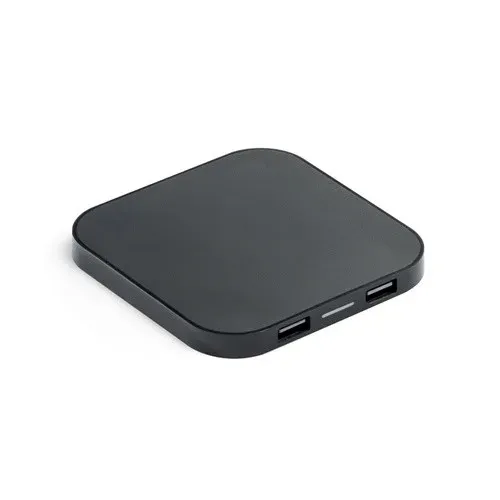 CAROLINE. Superfast 15W wireless charger with HUB 2 USB-A ports in recycled ABS (60% rABS)