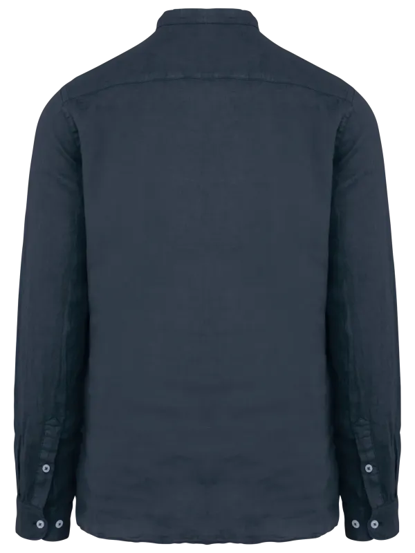 Men's linen washed effect mao collar shirt