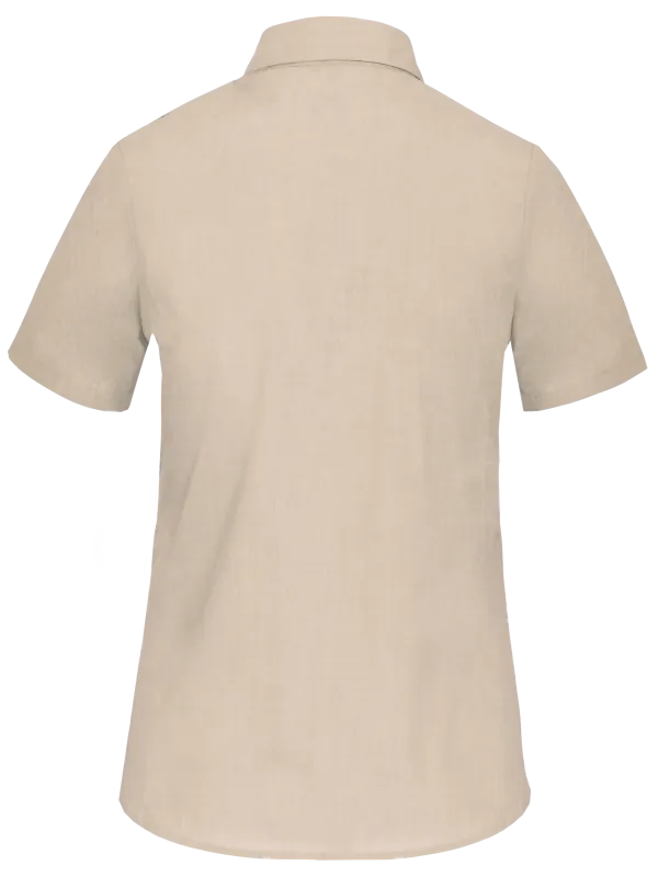 Camisa de popelín de poliéster y algodón de manga corta de fácil cuidado de mujer
