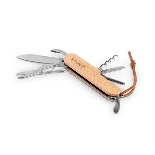 RYKER. Navaja multifunción de bambú y acero inoxidable con mango de PU