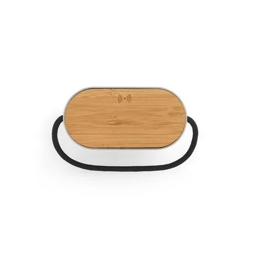 GUETTA. Altavoz portátil de 5 W con cargador inalámbrico ultrarrápido de 15 W y 2 h de duración de batería fabricado en bambú y PET reciclado (100% rPET)