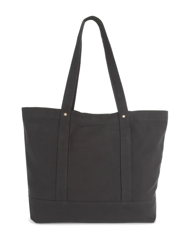 Washed cotton shopper bag with side pocket