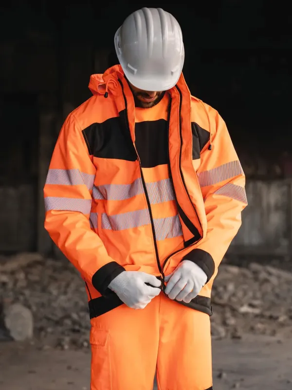 Hi-Vis Parka with Black Chest Pocket