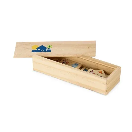 DOMIN. Jeu de dominos en bois pour enfants avec 28 des dessins d'animaux