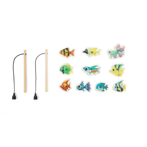 FISHY. Jeu de pêche composé de 10 poissons en bois, idéal pour les enfants