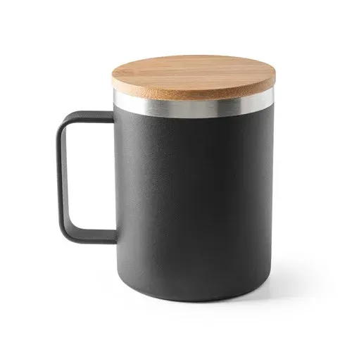 LAUDA. Mug en acier inoxydable recyclé à 90% avec couvercle en bambou 420 mL