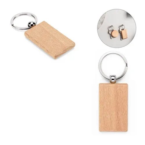 STEWIE. Porte-clés rectangulaire en bois de hêtre