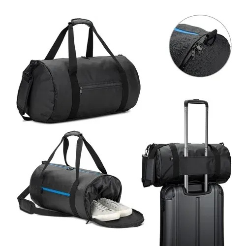 OSASCO SPORT. Sac de sport cylindrique en polyester recyclé haute densité 600D avec compartiment latéral pour les chaussures
