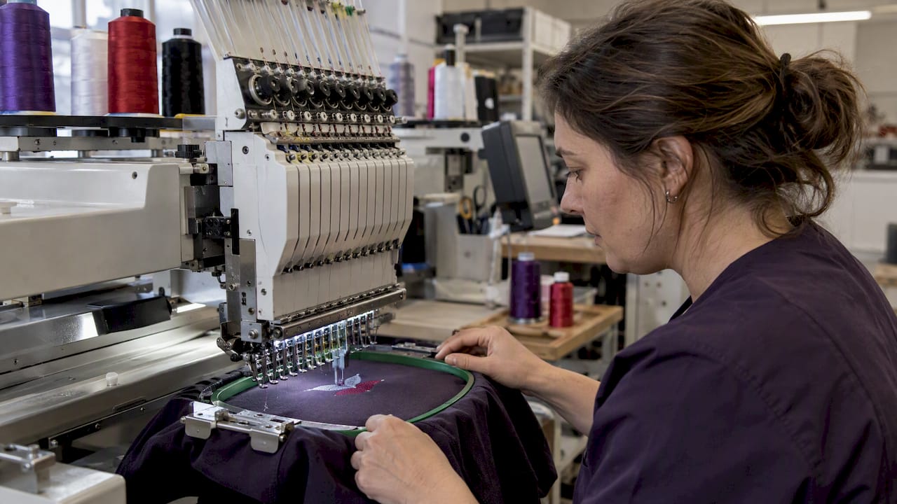 Machine réalisant une broderie sur un textile tendu