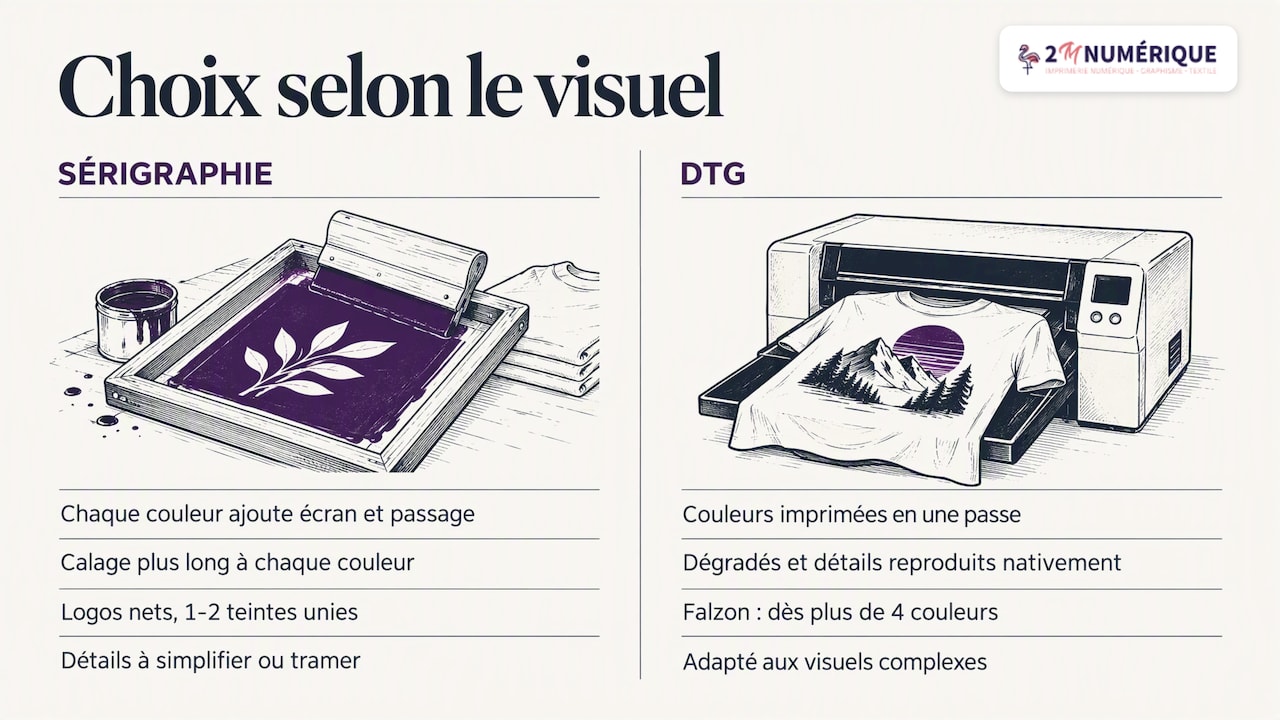 Comparaison des rendus sérigraphie et DTG