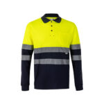 VL PLUTO. Polo piqué bicolore (150g/m²) à manches longues, en coton (55%) et polyester (45%) – Image 3