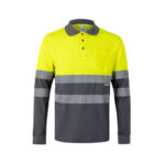 VL PLUTO. Polo piqué bicolore (150g/m²) à manches longues, en coton (55%) et polyester (45%) – Image 7