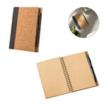 VICENTE. Carnet B6 en liège et polyester recyclé (100% rPET) avec stylo bille