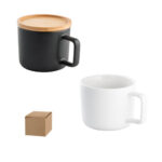 FANGIO. Tasse en céramique 230 mL avec couvercle et base en bambou