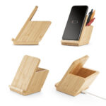 LEAVITT. Porte-smartphone et porte-stylos avec chargeur sans fil rapide 10W en bambou